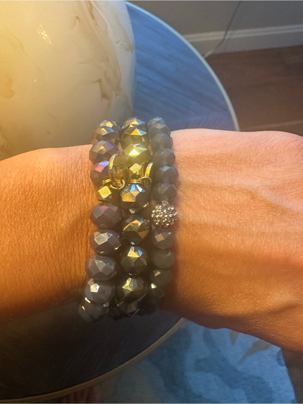 Erimish Gray Faceted Stretch Bracelet Set with Sparkle Accent